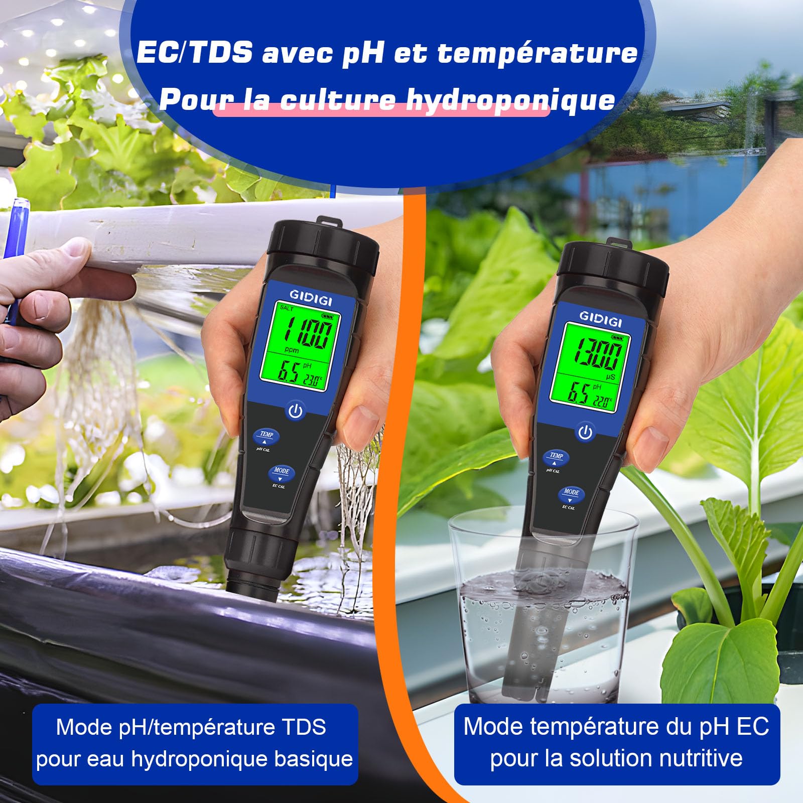 Mètre de pH - Testeur de sel de piscine 5 en 1 - Testeur TDS EC pH avec liquides étalonnage, compteur ppm pH pour piscine eau salée, aquarium, bain à remous, spa, hydroponique, bière
