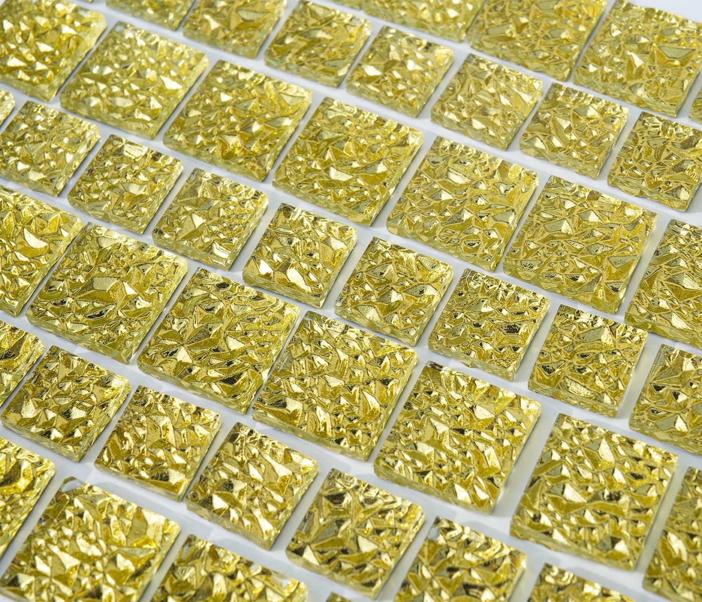 500G Golden Mirror Glass Tiles Pieces, 200pcs Smooth Front with Diamond Textured Backing Mosaic Tiles Pack for Beginners, 2 Sizes Mixed Glass Squares for Mosaic Making Supplies, Home Decor