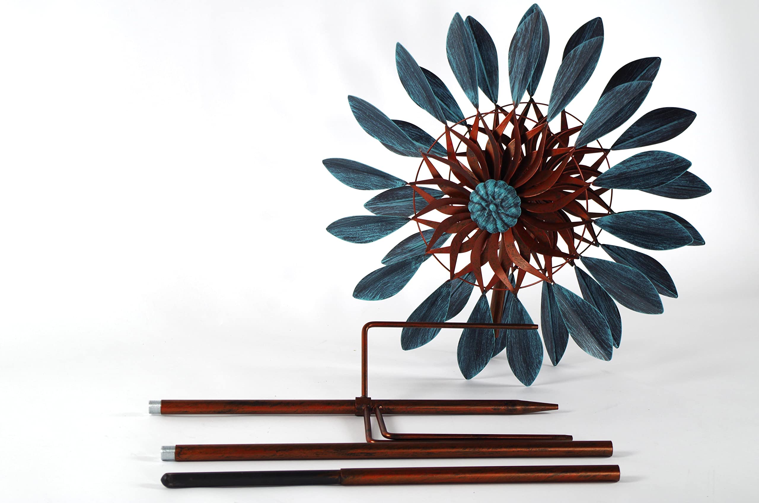Kobolo Windrad Blossom XXL, 60x215 cm, braun/blau, XXL Metallwindrad, wetterfest & stabil, dekorativer Gartenstecker für Beet, Rasen & Vorgarten