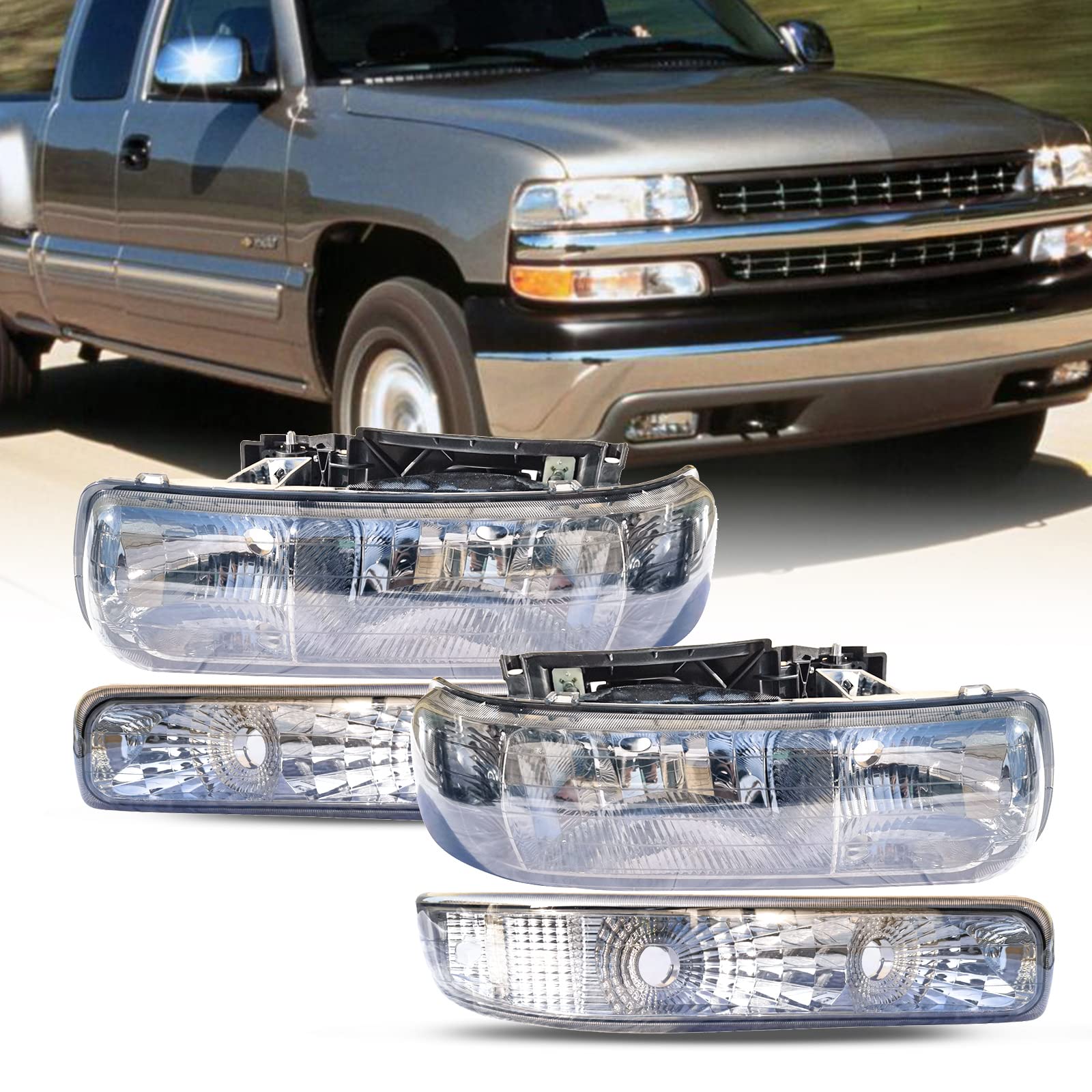 XIFAER Headlight Assembly Compatible with 99-02 Silverado 00-06 Suburban Tahoe Bottom Bumper Lights