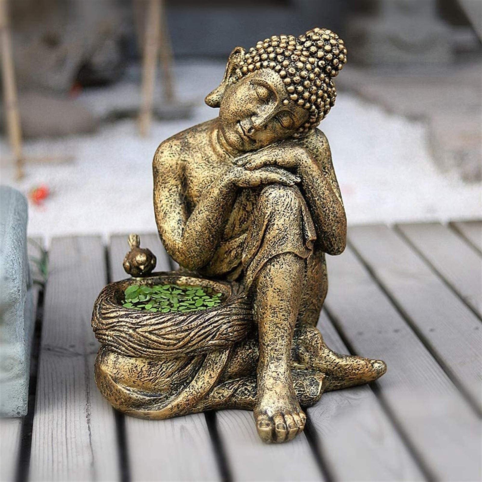 XJBTBA Maceta de Jardín divinità di Meditazione Buddha Planter Pot Statue Outdoor Ornament Decoration Oro casa Decorazione per Esterni (BlackBrown)