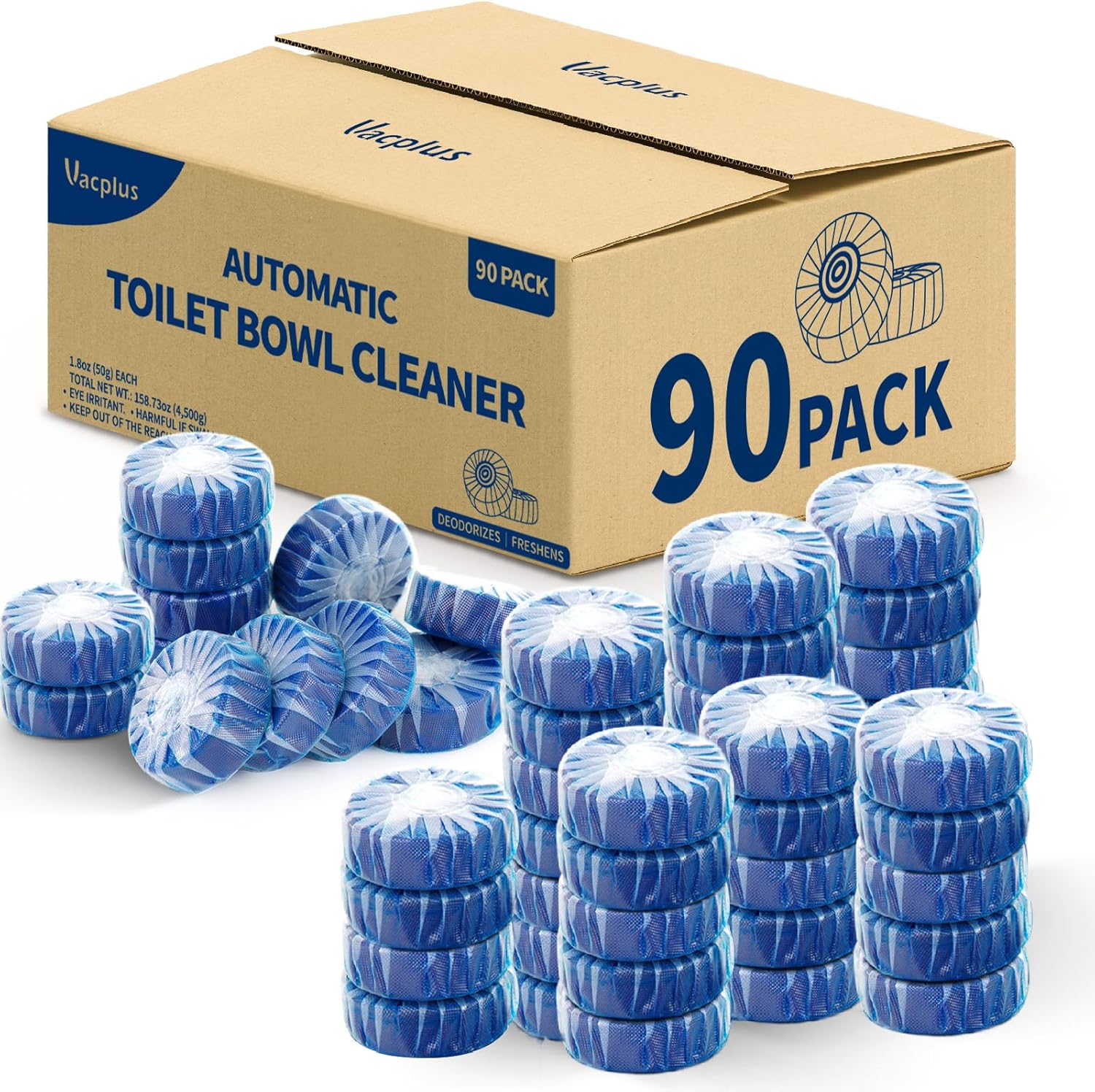 Vacplus Toilet Cleaner Tablets 60 Pack, Automatic Bowl & Tank Cleaner, Septic Safe, Powerful Cleaning, Prevent Stains & Deodorize