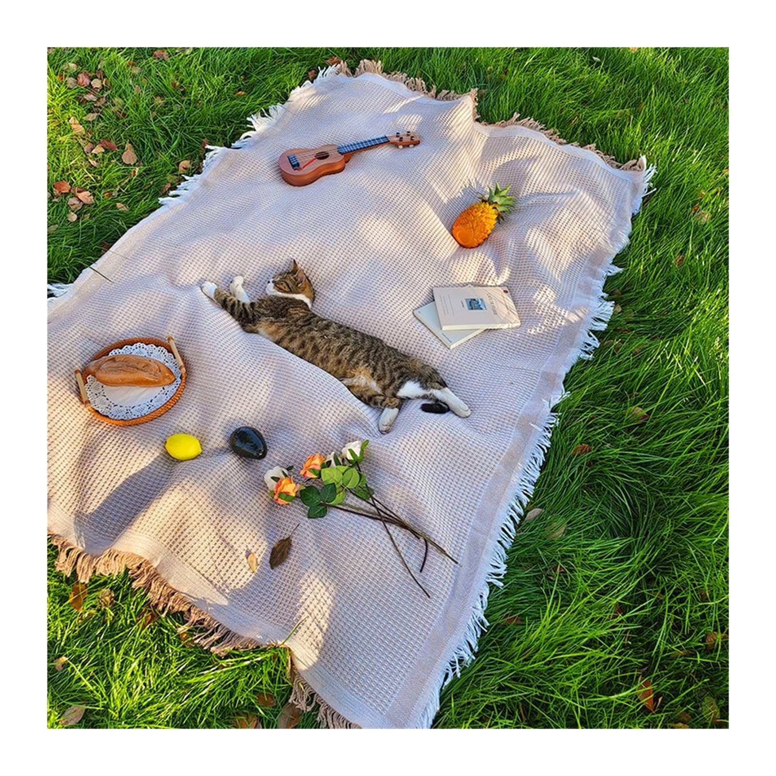 Tapis de pique-nique, nappe en lin, couverture de Camping, atmosphère de sortie, coffre de voiture(Khaki,180X230)