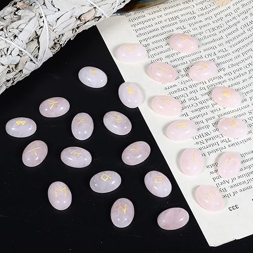 Miniatura 10 de Rockcloud Juego de 25 piedras rúnicas pulidas grabadas con letras del alfabeto Futhark de saúco, meditación, adivinación, ojo de tigre