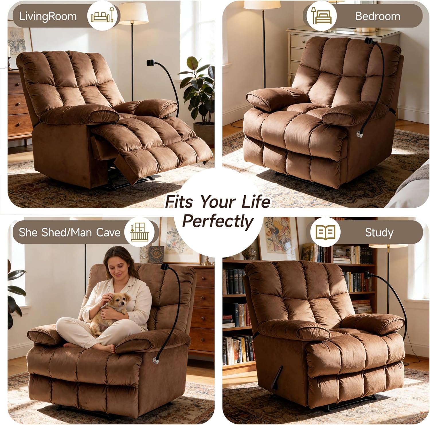 Euthymia Oversized Recliner Chair, Big and Tall Recliner Chairs for Adults 400LBS, Large Recliner Chair, Extra Wide Recliner for Living Room, Brown