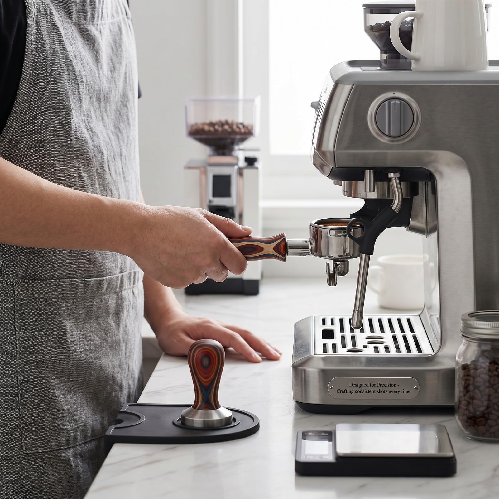 Qcwwy Portafiltro de 51 Mm para, de Madera de Abedul for Preparación de café en Casa | Preparación precisa, agarre estable, herramienta profesional para barista, apta para serie 9