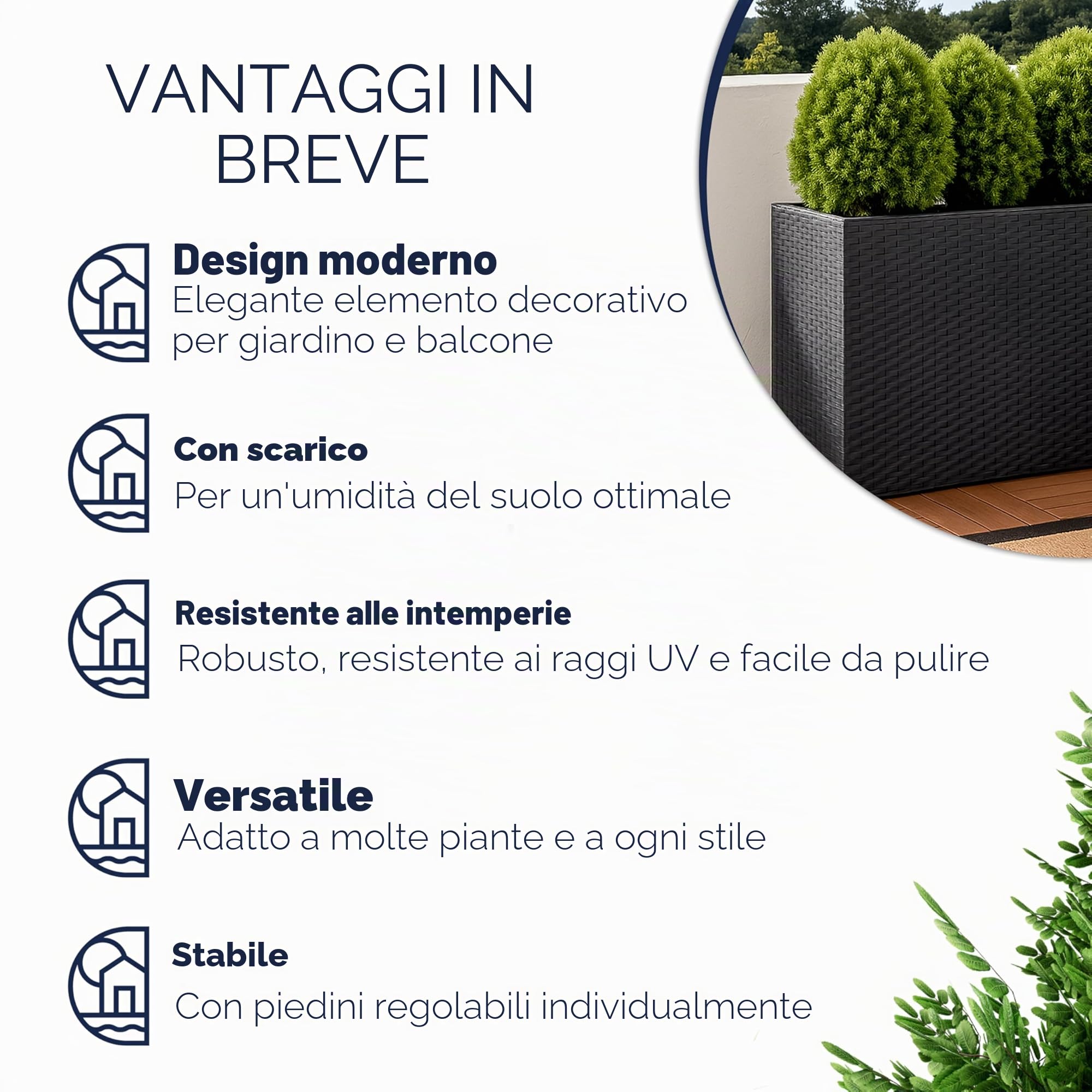 Casaria® Fioriera 3 Vasi 83 x 30,5 x 60 cm Polyrattan Portafiori Giardino Esterno Interno Drenaggio Acqua Arredo Giardinaggio