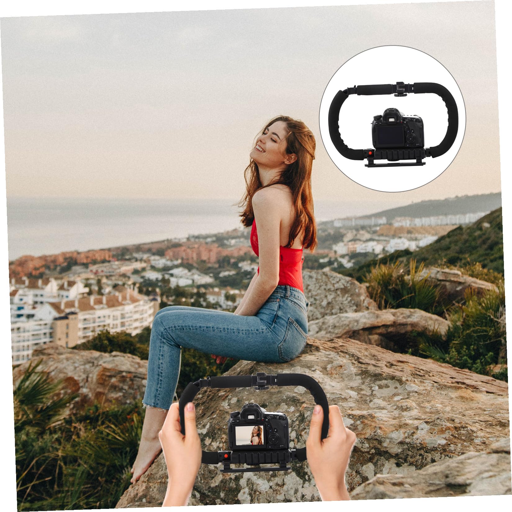 Uonlytech Estabilizador de Cámara para Móviles y Videocámaras Mango de Esponja Antideslizante y 3 Puertos de Zapata para Montaje de Accesorios Profesionales