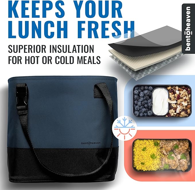Designed with functionality in mind, this lunch tote hits the sweet spot between portability and ample space for all your lunch essentials. Its wide-open design allows you to pack fruit, food, and drink containers effortlessly, ensuring a hassle-free experience. While it's tailored to complement the Bentoheaven range, it is also compatible with most lunch boxes and cans, with dimensions of 10 x 9 x 6 inches and a capacity of 250 fl.oz (approximately nine cans). The bag features a food-safe, easy-wipe aluminum foil interior, and a thick insulation foam layer to maintain the temperature of your meals.