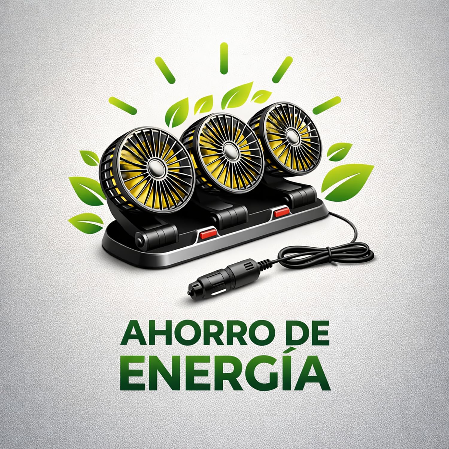 TIENDA EURASIA – Ventilador de Coche 12V Triple Cabezal con Rotación 360° | 2 Velocidades | Conexión a Toma 12V (Encendedor) | Cable 1,4 m | Negro | 32x11x16 cm