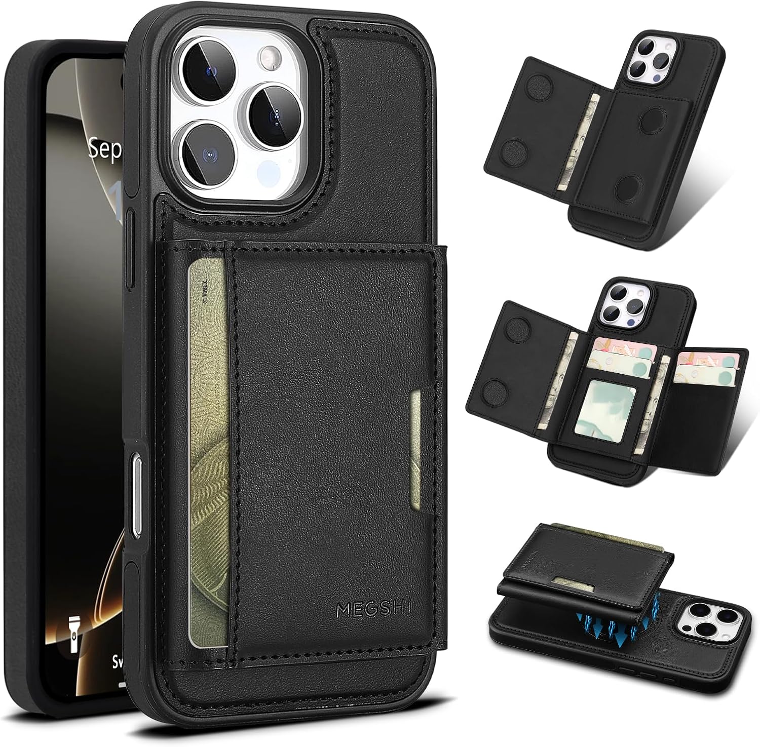 for iPhone 12 pro max Wallet Case, 2-in-1 Detachable Phone Case, Card Holder RFID Blocking, Fashionable Faux Leather Card Slot & Folding Design (Black 6.7'')