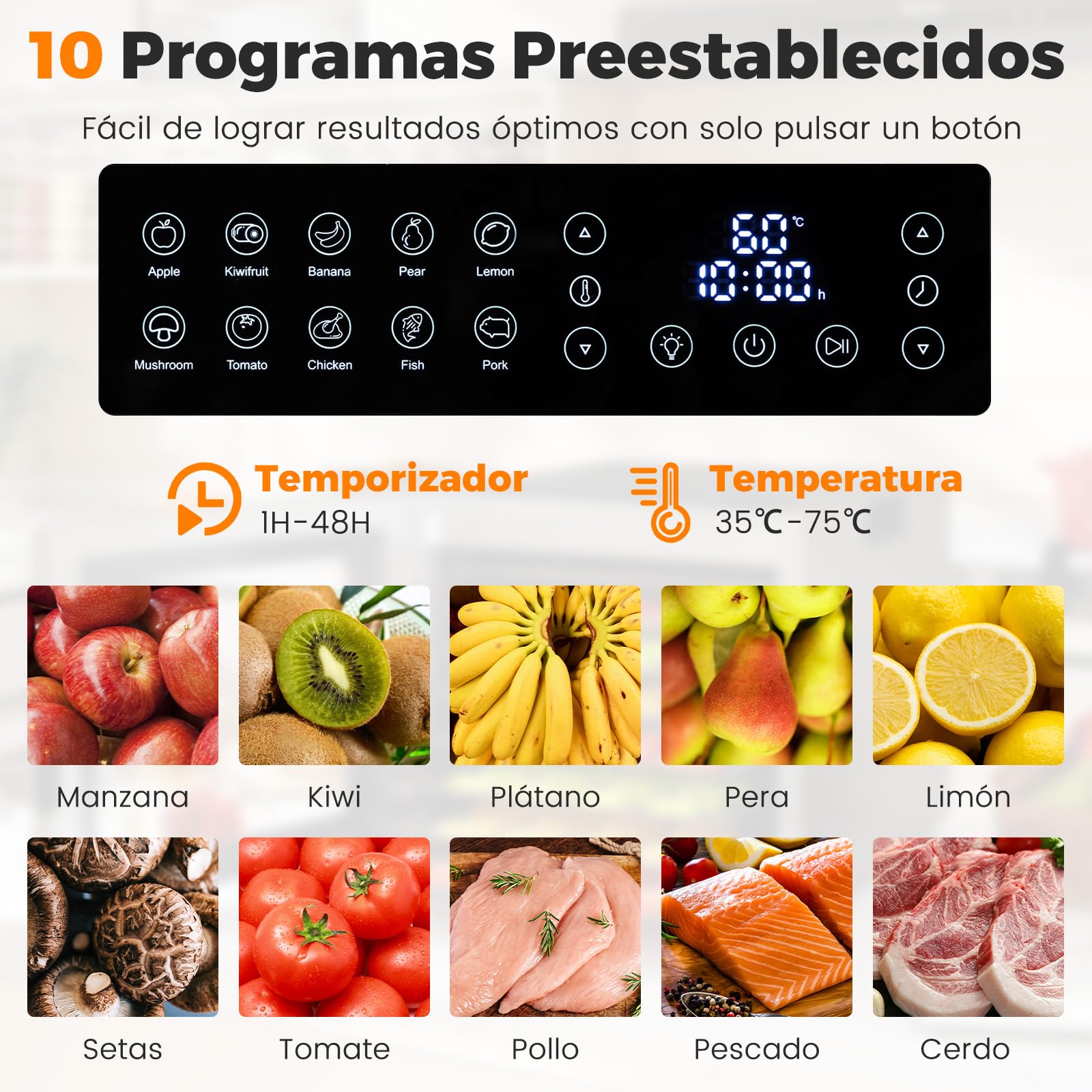 COSTWAY Deshidratador de Alimentos, 8 Bandejas de Acero Inoxidable, Liofilizadora de 850W, Temporizador de 48H, Temperatura de 35℃ a 75℃, Dehydrator