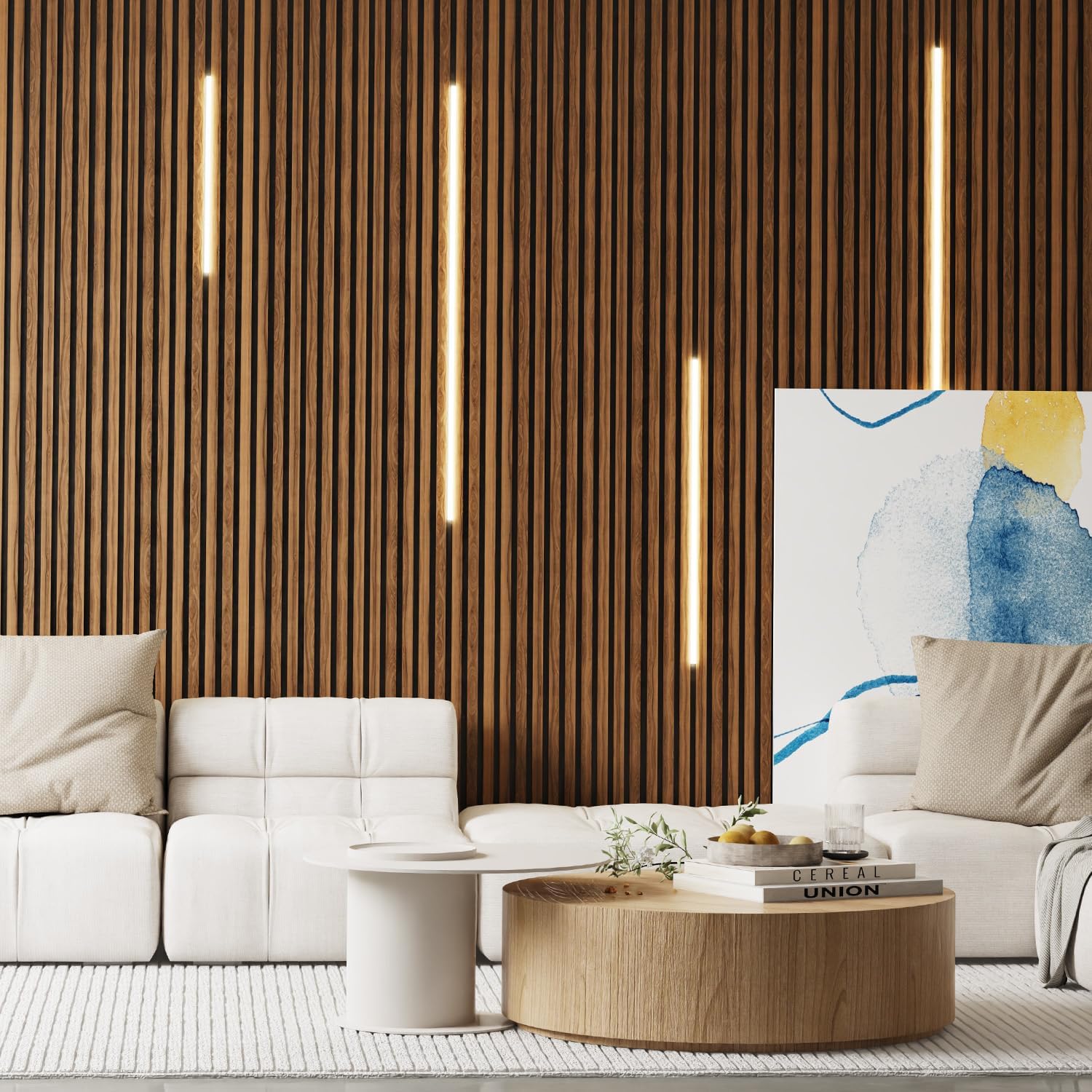 Wood Wall Panels, 2-Pack 48’’ × 24’’ Accent Wall Panels, 3D Acoustic Panels for Wall, Wall Panels for Interior Wall Décor (Walnut)
