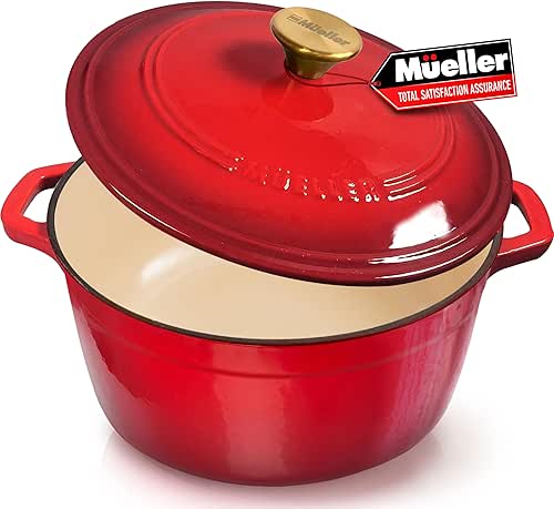 Mueller 6 Qt Enameled Cast Iron Dutch Oven, Heavy-Duty Casserole