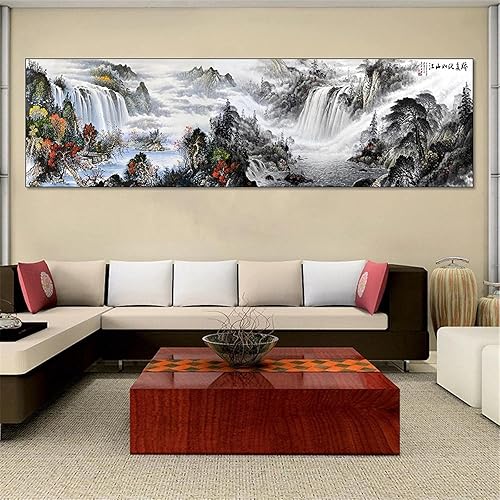 Miniatura 4 de Impresión de lienzo Cuadros abstracta de agua de montaña caligrafía china tradicional cuadro de arte de pared para la decoración del hogar de la