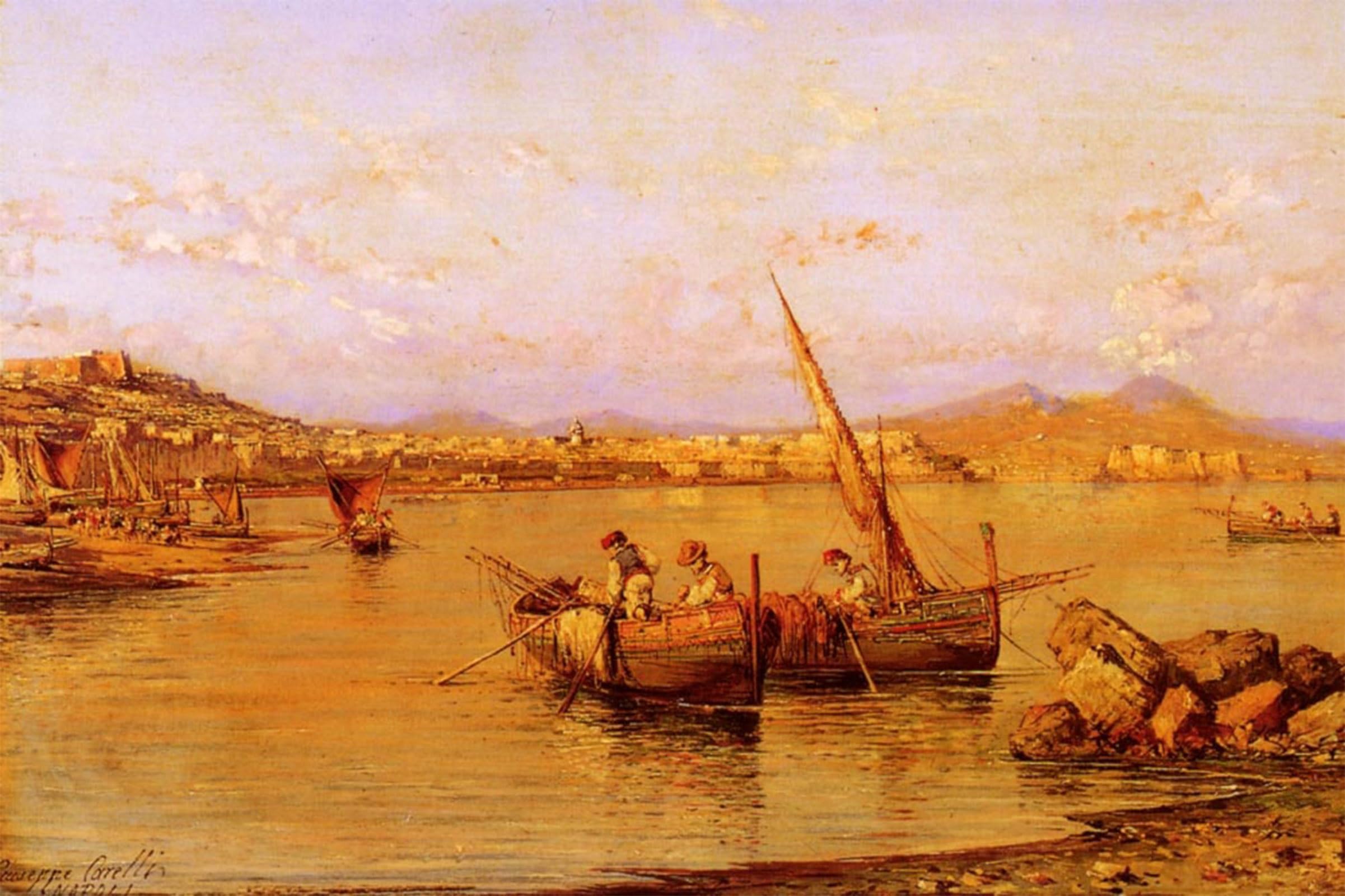 POSTERIIk Famous Modern Artwork Art Mural the Bay of Naples by Giuseppe Carelli Oil Paintings Pictures for Home Decor 60x90cm
