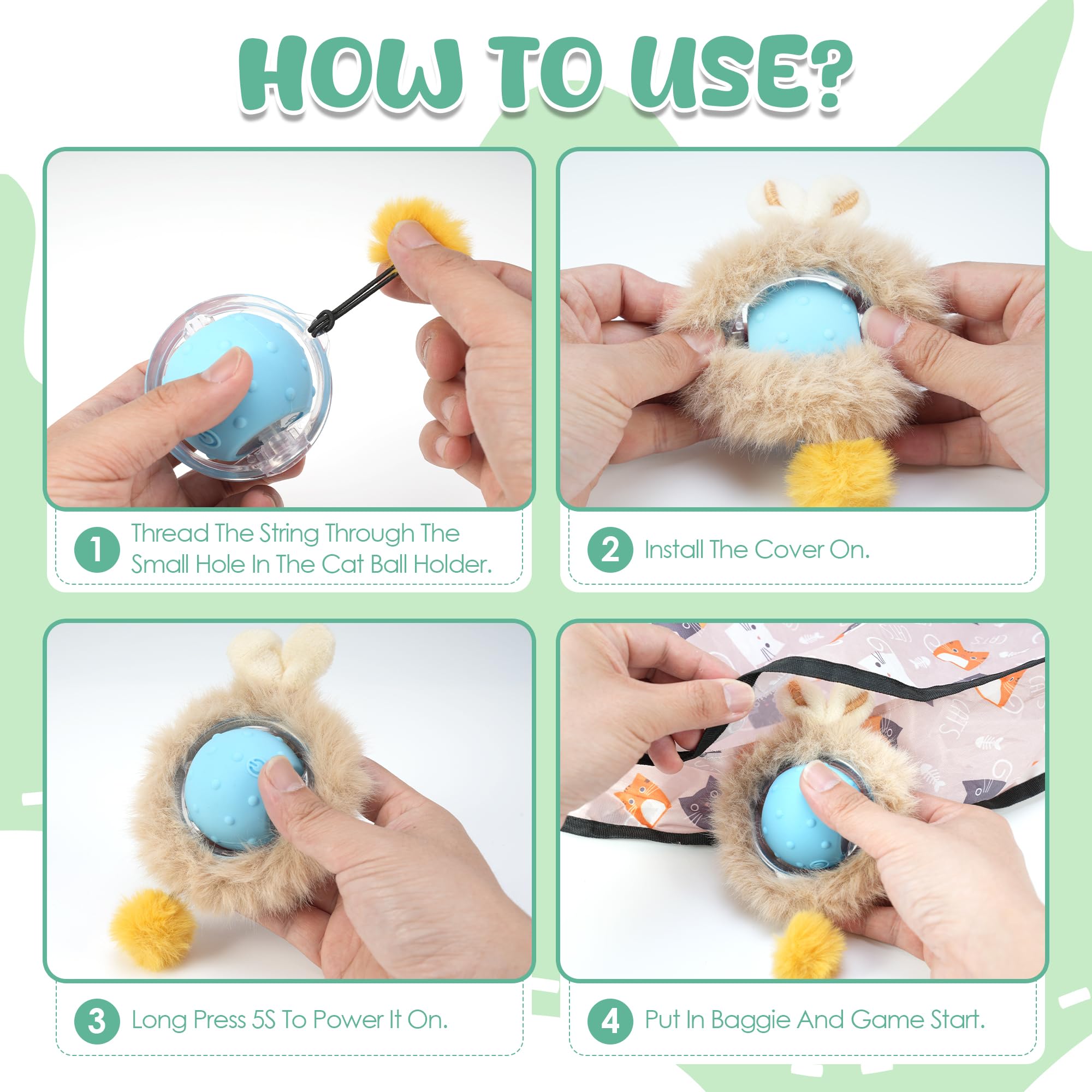 Juguetes interactivos para gatos de interior, bola inteligente recargable de pájaros simulados más bolsa de caza 2 en 1, adecuados para gatos adultos aburridos de interior (gatitos)