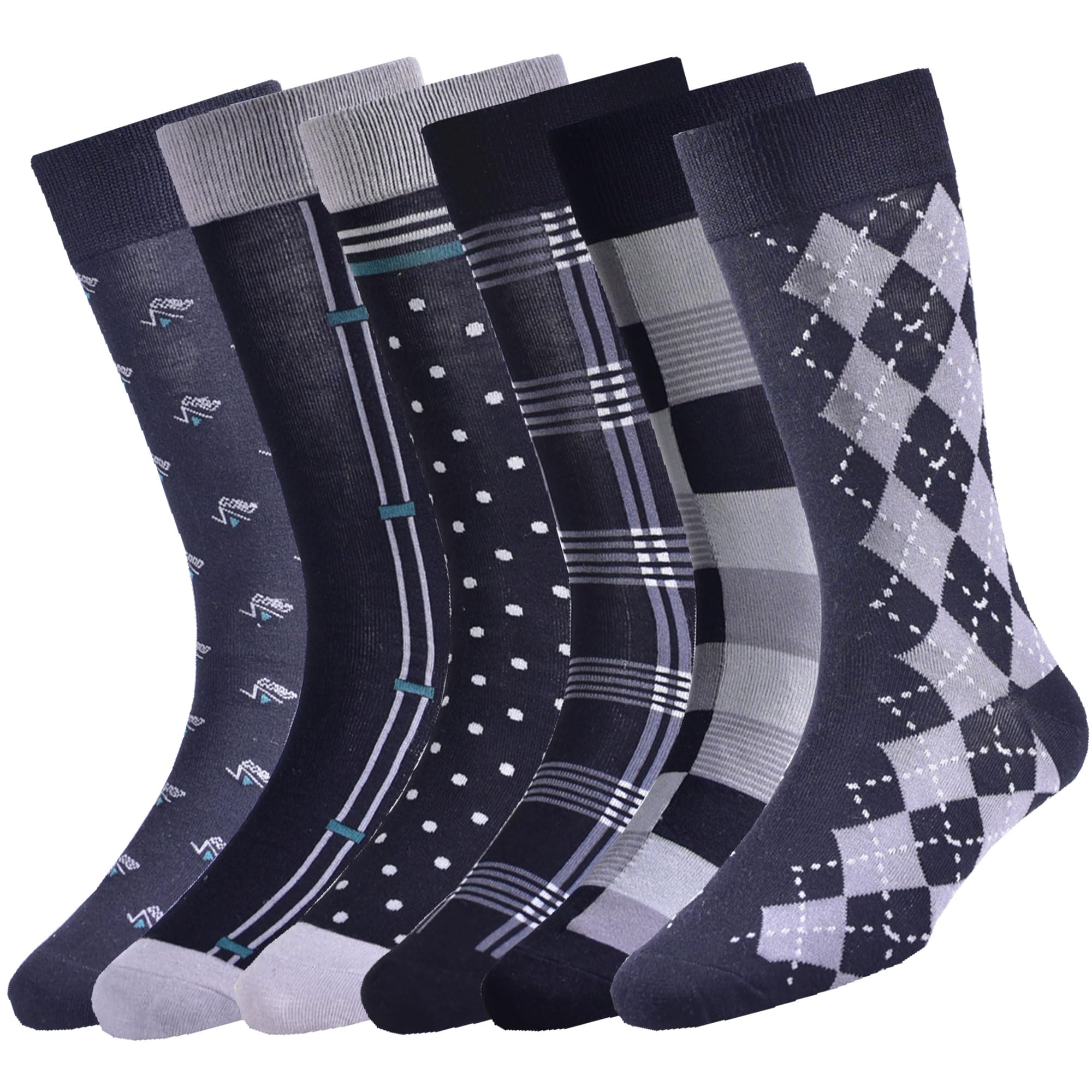 Mens Dress Socks Business Casual Pattern，6-Pairs Bamboo Crew Sock for Men Shoe Size 8-13