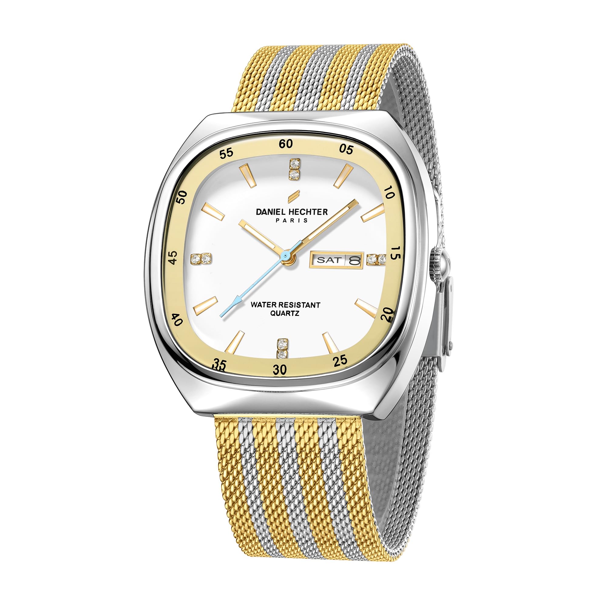 daniel hechter Paris Bercy Collection Analog Quartz Watch for Men with Square Dial, Day-Date Display, Crystal Hour Markers and Stainless Steel Mesh Strap - DHM1053-picture-22