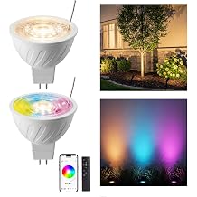 RGBCW MR16 LED Bulb, 12V Low Voltage Dimmable Halogen Replacement for Outdoor Pathway & Indoor Accent Lights, Color Changing & Warm White, 5W GU5.3 Bi-Pin, Bluetooth Mesh 65ft, 2 Pack