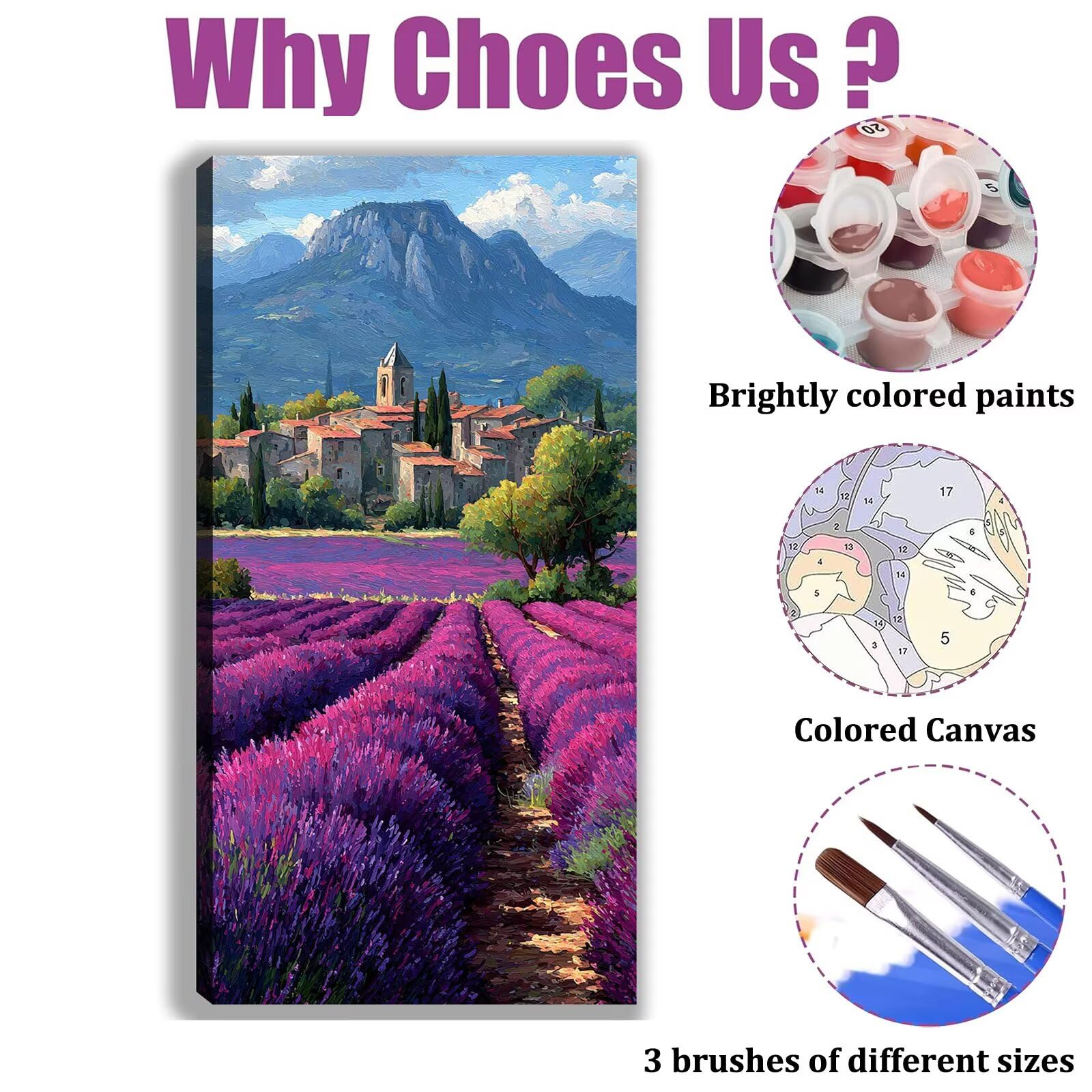 Malen nach Zahlen Erwachsene Großes Format 60x120cm, Lavendel Panorama DIY Malset Komplettset auf Leinwand, Ohne Rahmen Acryl Ölgemälde Malen nach Zahlen Landschaft, Geschenk für Frauen,w-1024k