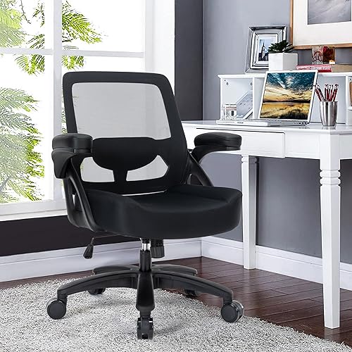 Miniatura 2 de Silla de oficina grande y alta de 400 libras, silla de escritorio ergonómica de malla con brazos abatibles, silla de escritorio de oficina en casa,