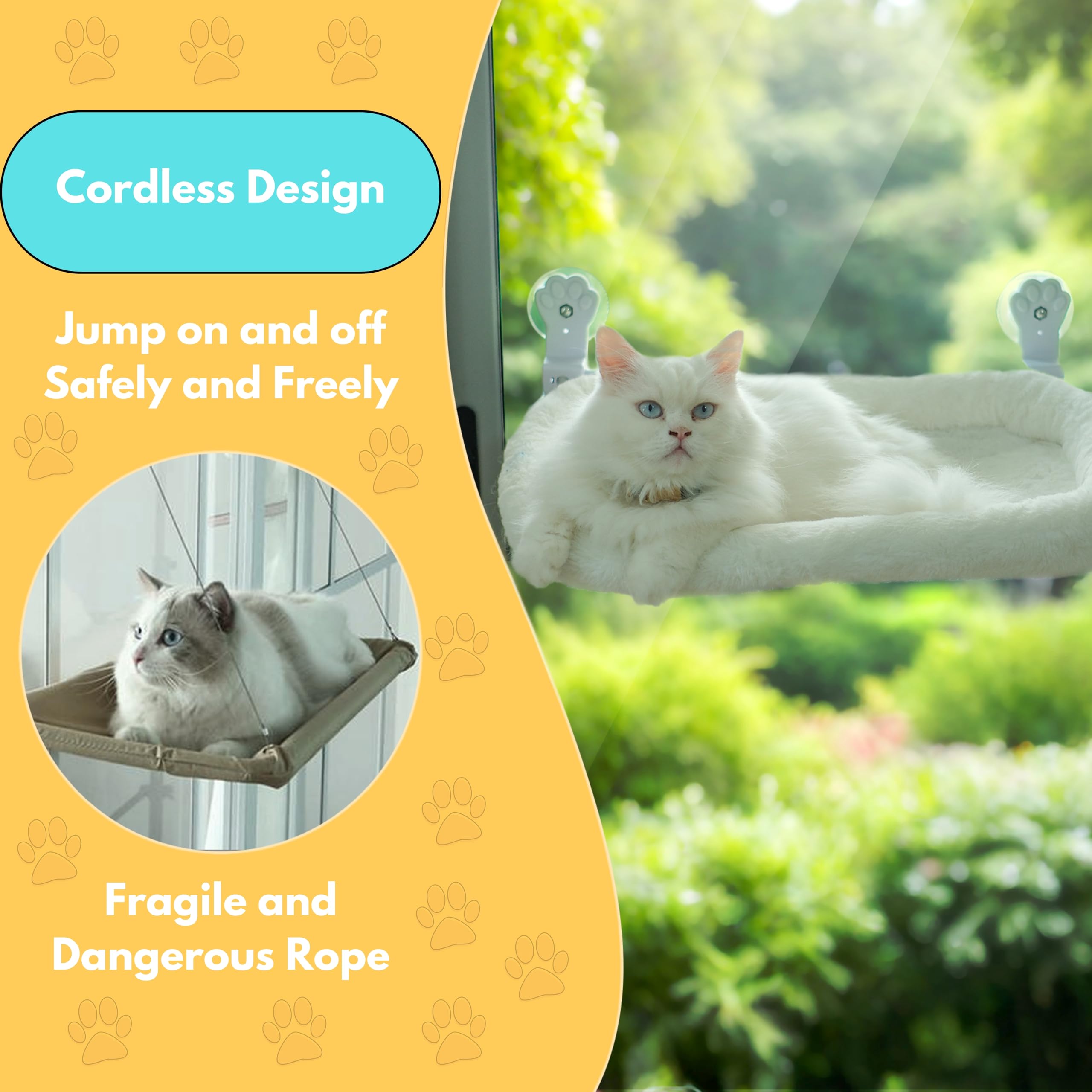 Buddy Day Cordless Cat Window Perch with 4 Suction Cups, Sturdy & Soft Cat Window Hammock, One-Tap Fold Up Cat Window Seat, Great for Indoor Cats, Soft Reversible Cushion, Can Hold Weight Upto 40lbs