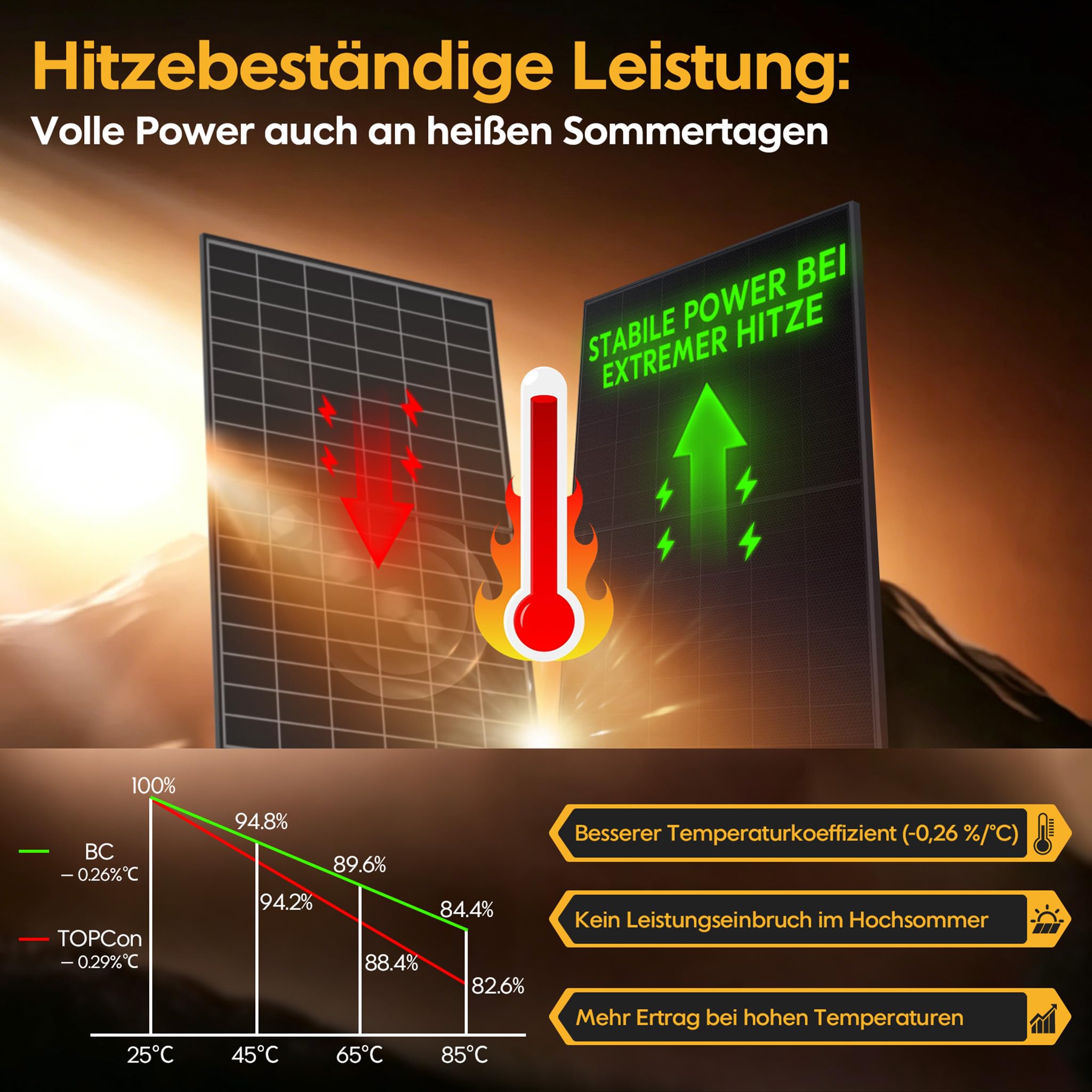 Powerness® 480Wp Solarmodul Full Black, Sunpro BC bifazial Glas-Glas PV-Modul, Back Contact Doppelglas mit 0–5W positiver Leistungstoleranz für Balkonkraftwerk, 0% MwSt. (4 Stk)