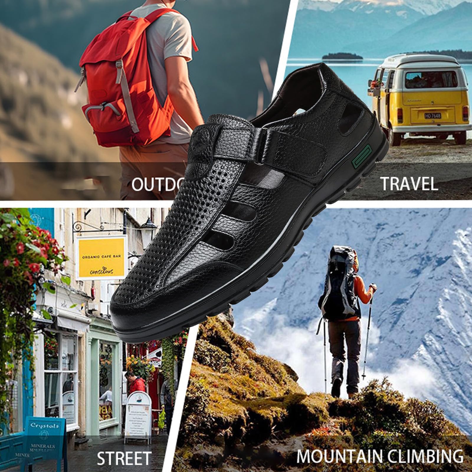 Sandali estivi da uomo in pelle traspirante casual punta chiusa comode scarpe da passeggio abito leggero antiscivolo suola morbida piatta