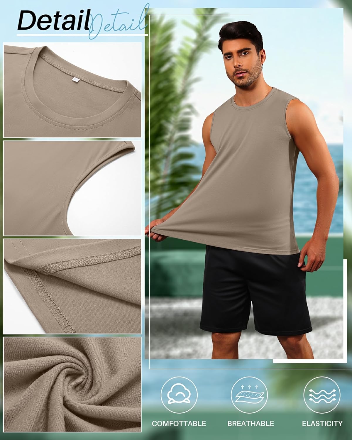 Neer 4 Pack Men's Big & Tall Tank Tops, Sleeveless Cotton Crew Neck T Shirts Casual Classic Shirts Muscle Quick Dry Tees - Image 6