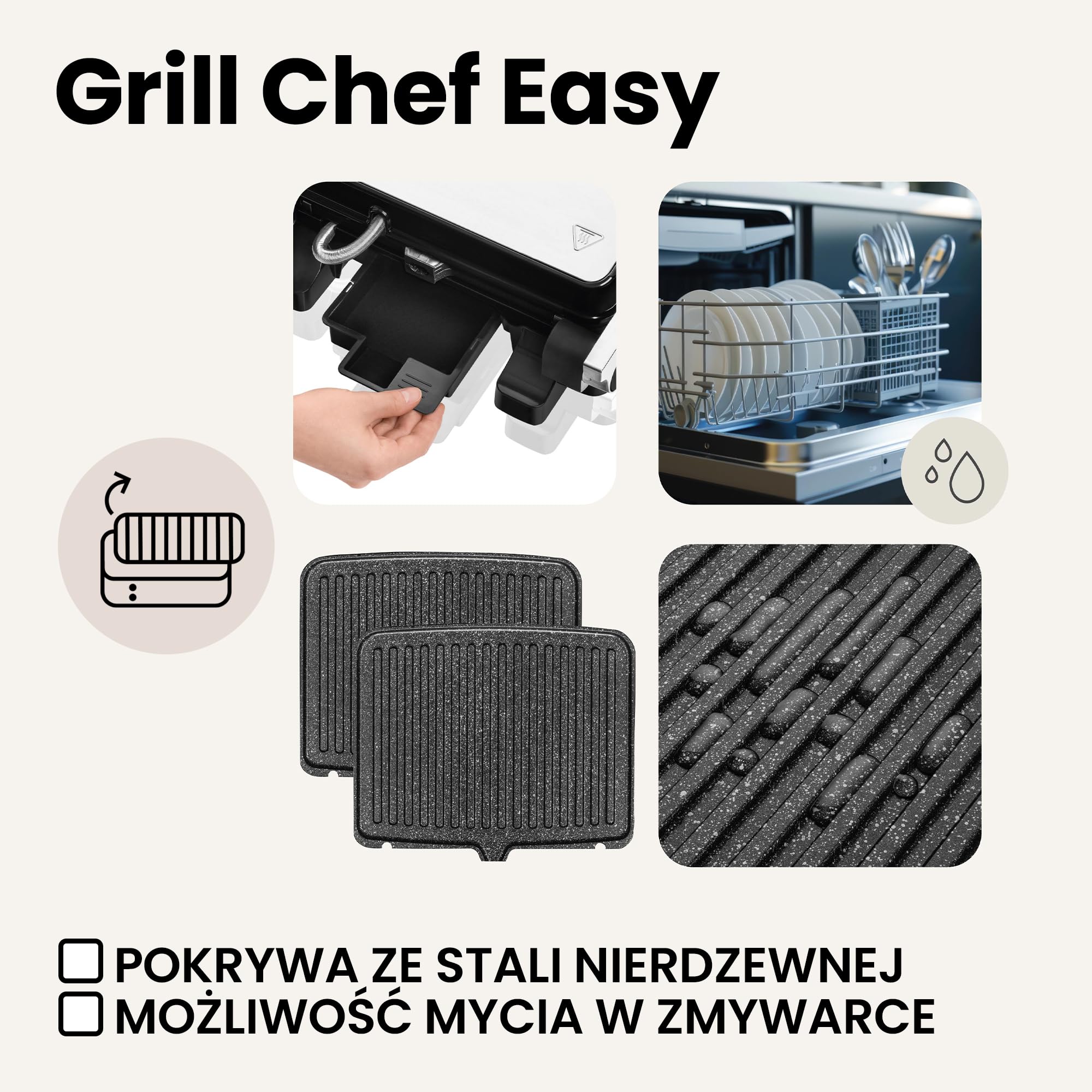 ZEEGMA GRILL CHEF EASY Elektryczny Grill 2 w1 i Opiekacz do Panini Tostów, Moc 2000 W, Nieprzywierająca Płyta Ceramiczna, Regulacja Temperatury i Kąta Nachylenia, Mycie w Zmywarce, 29 x 23.5 cm