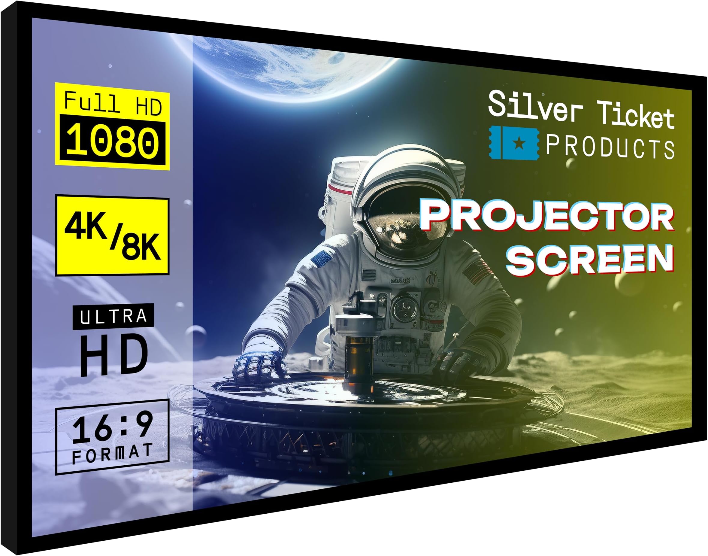 Silver Ticket Products STR Series 6 Piece Home Theater Fixed Frame 4K / 8K Ultra HD, HDTV, HDR & Active 3D Movie Projection Screen, 16:9 Format, 120" Diagonal, Woven Acoustic Material STR-169120-WAB