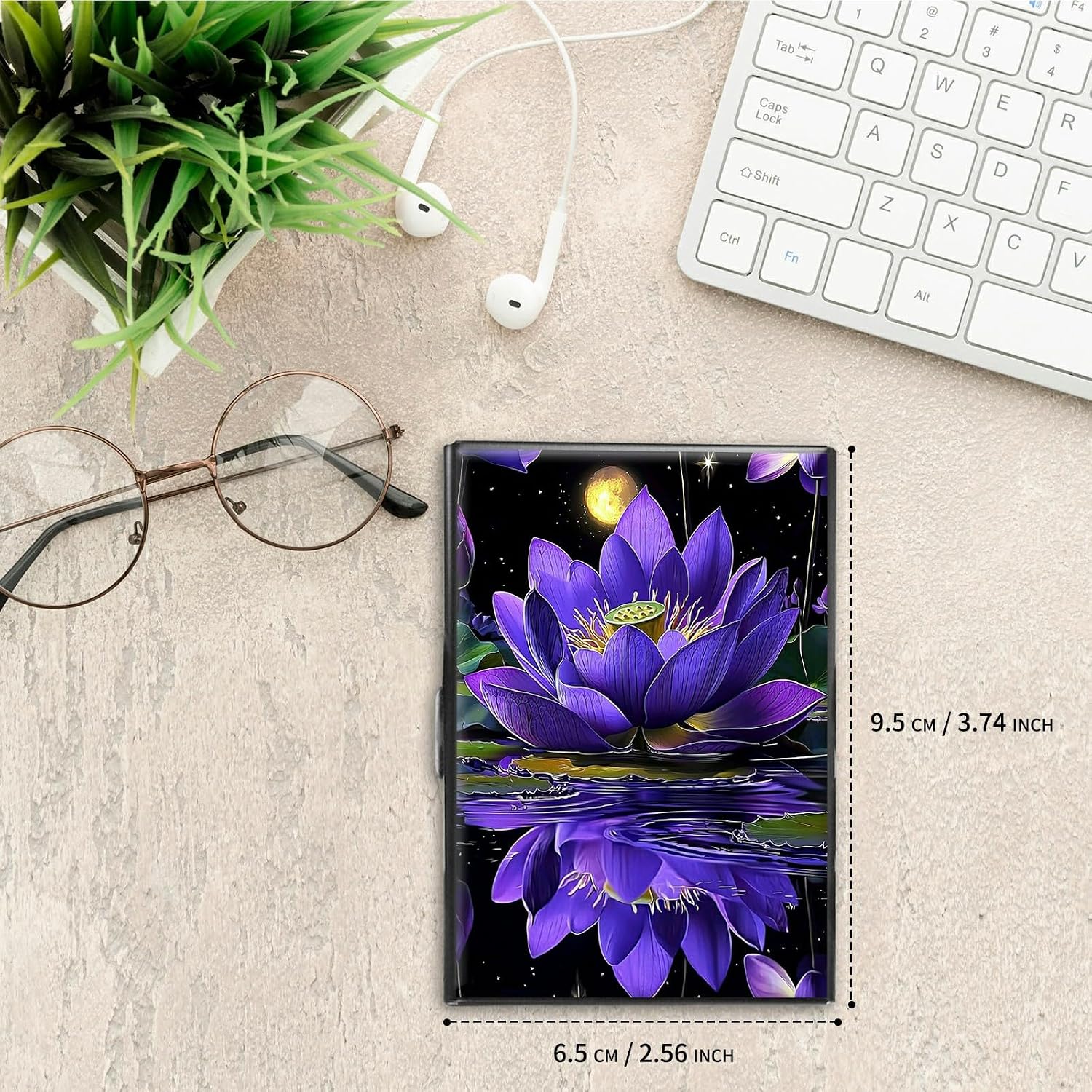 Metal Credit Card Holder, Business Card Holder Metal Rfid Card Holder Wallet for Women Men, Travel, Shopping, Outdoor, Fall Wallet Purse Gift Accessories for Ladies, Purple Lotus