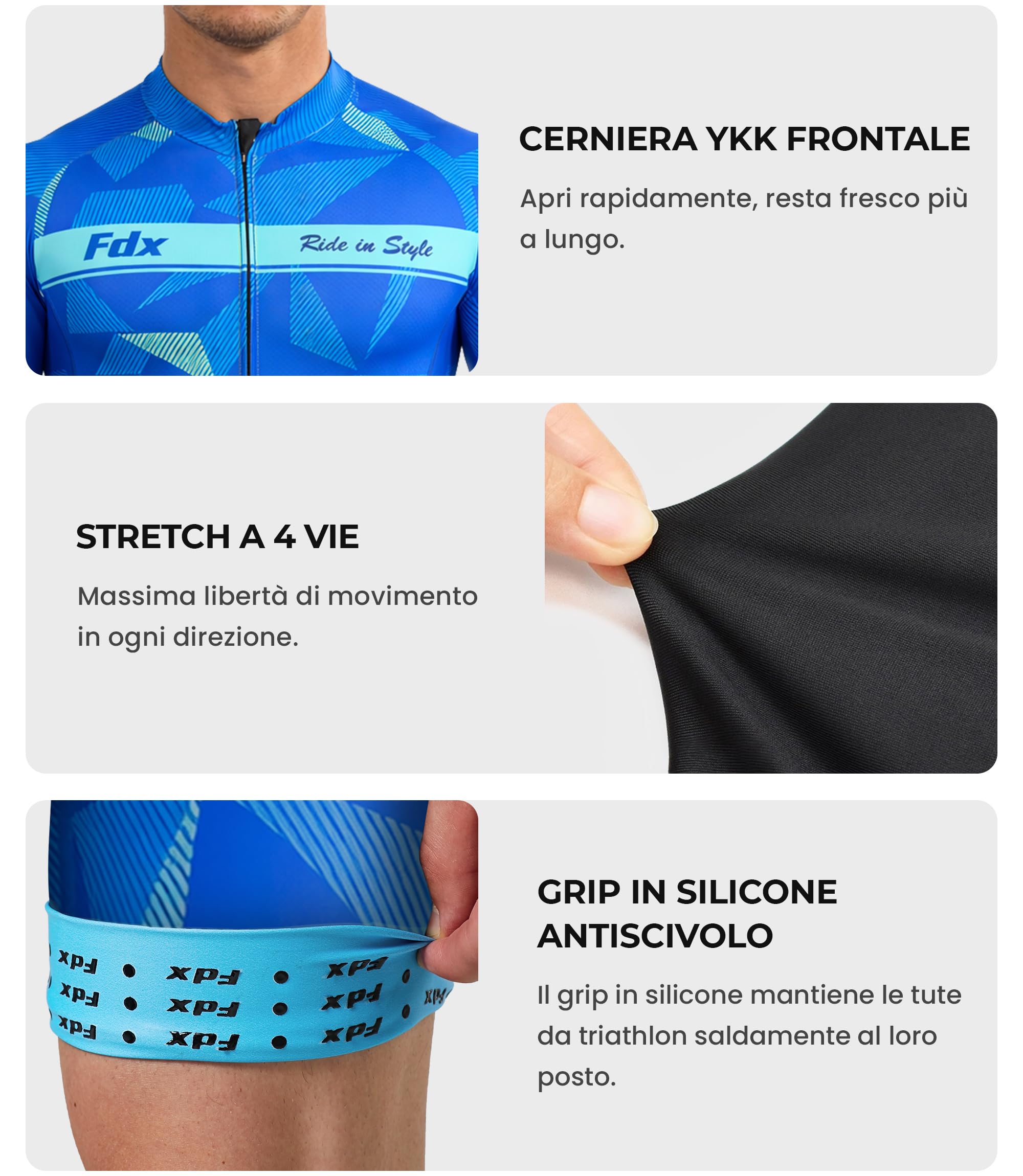 FDX Tuta ciclismo uomo Tri suit imbottita 3D, traspirante e ad asciugatura rapida, tuta intera a maniche corte per allenamento e ciclismo su strada
