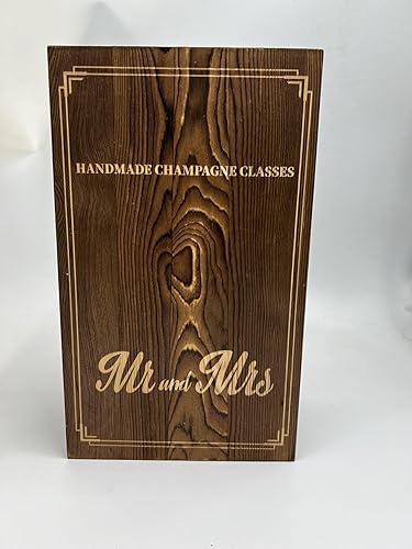 Miniatura 9 de NUPTIO Copas de champán de cristal juego de 2 copas de champán de boda con caja de regalo de madera, flauta de brindis de Mr & Mrs para novia,