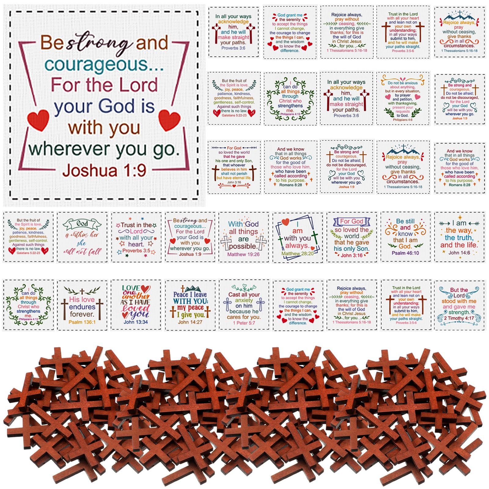 Fanfanwin 38 Sets Prayer Quilt Squares with Crosses, Classic, Brown