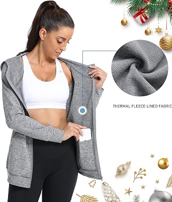Hibelle Women's Full-Zip Fleece Lined Hoodie Sports Sweatshirts with Handy Pockets & Inside Pocket