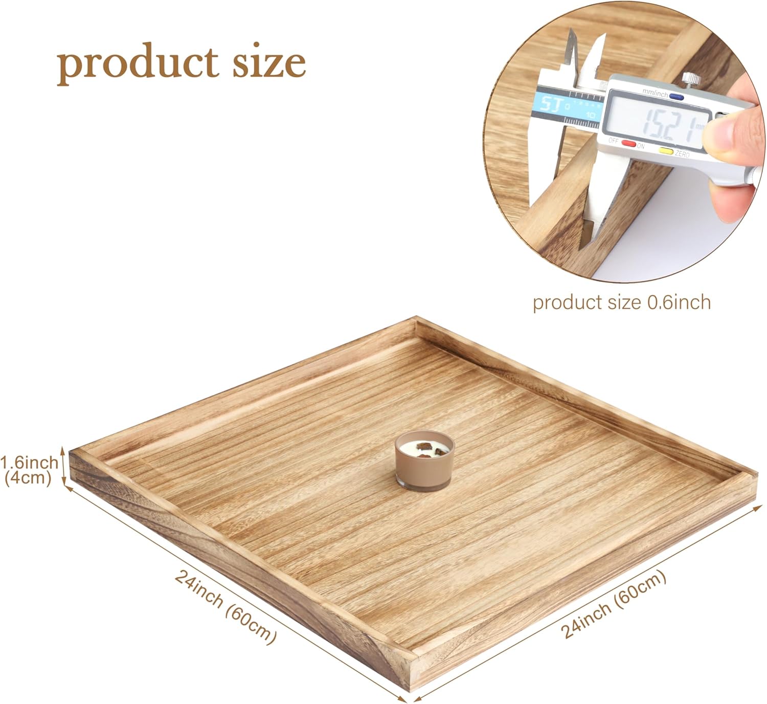Square Wood Ottoman Serving Tray 24" - Rustic Wooden Table Tray for Farmhouse Decorative Oversized Coffee Table Trays Living Room Kitchen Counter Breakfast Nature 24" x 24" x 1.6" Nature