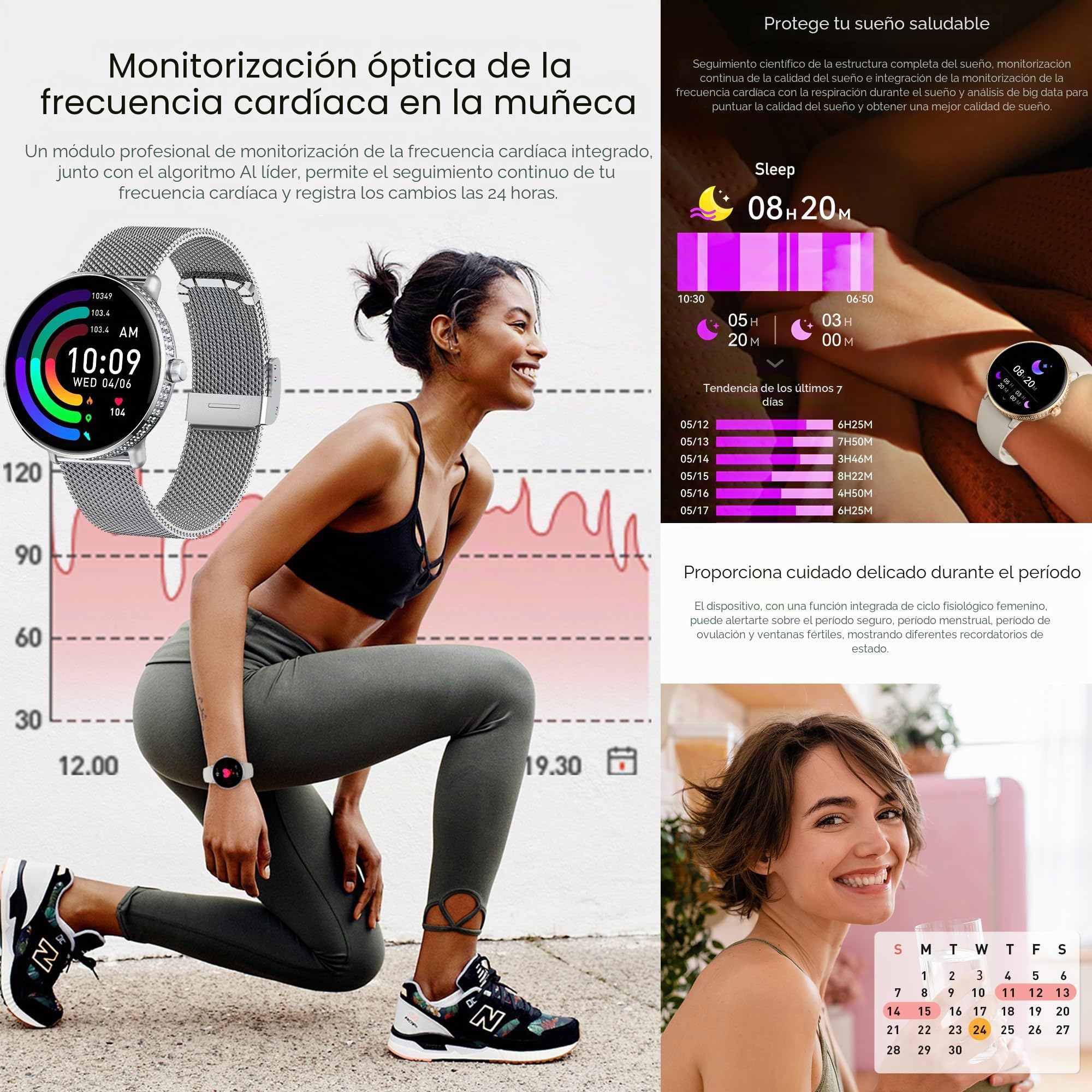 ZPIMY 1,19" AMOLED Reloj Inteligente Mujer con Llamada y Whatsapp, 5ATM Impermeable Reloj Smartwatch 123 Deportivo Hombre con Monitor Sueño, Pulsómetro Android iOS (Plateado)