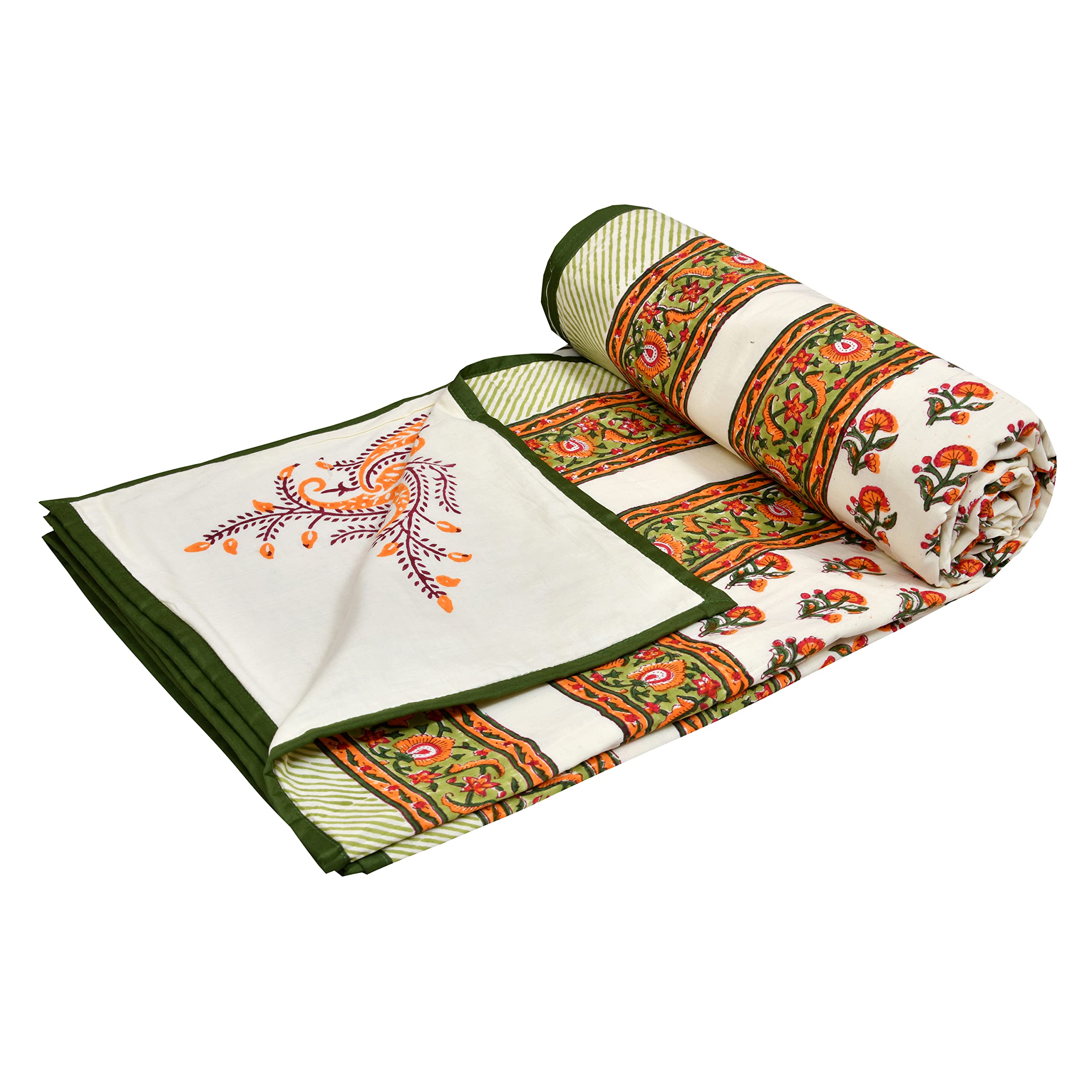 BLOCKS OF INDIA Hand Block Printed Cotton Single Size Reversible Malmal Dohar For Summer (Orange Buti), 300 TC (B07P91XRQ5) Amazon Price History, Amazon Price Tracker