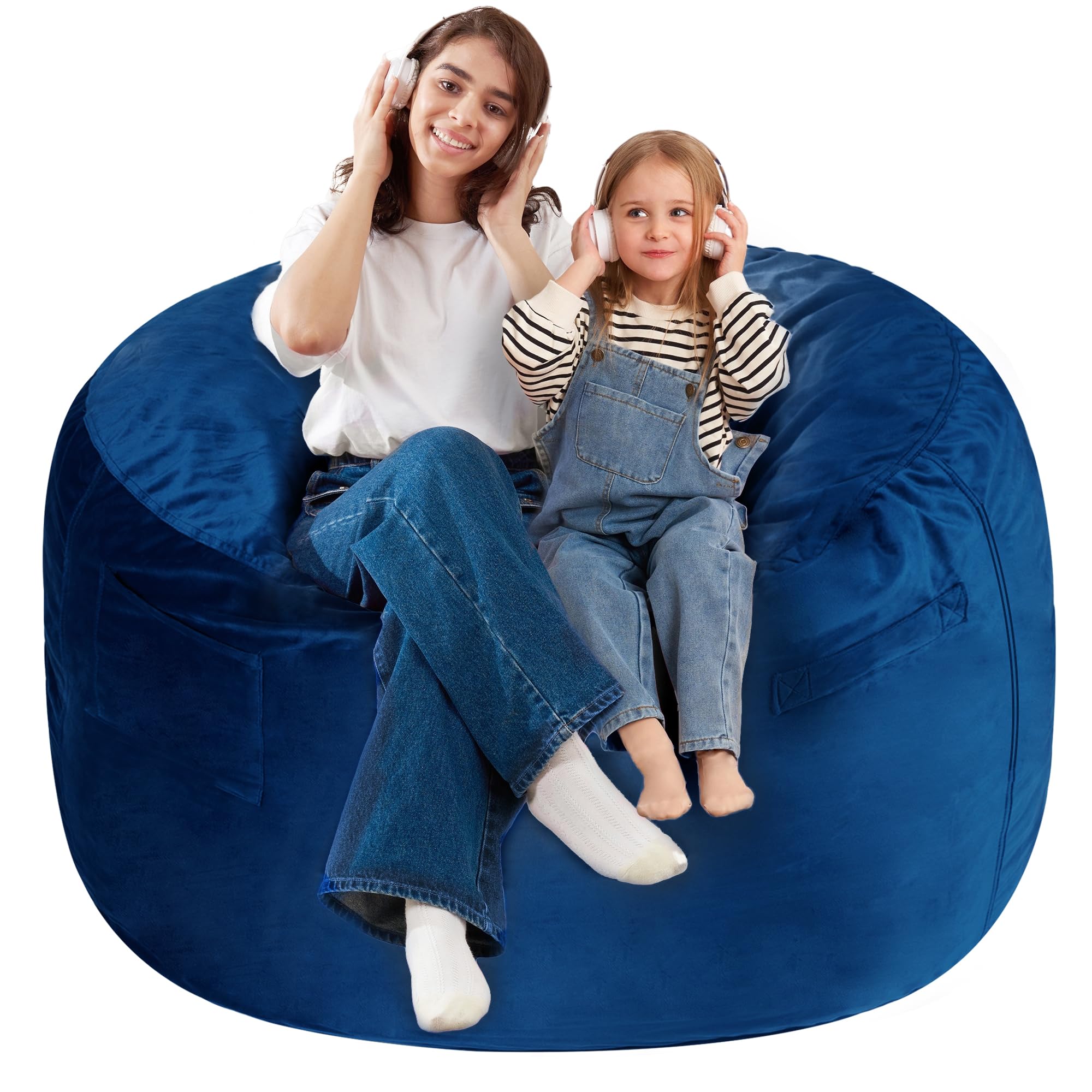 Homguava 3FT Bean Bag Chair: 3' Bean Bags with Memory Foam Filled, Large Beanbag Chairs Soft Sofa with Dutch Velvet Cover-Blue