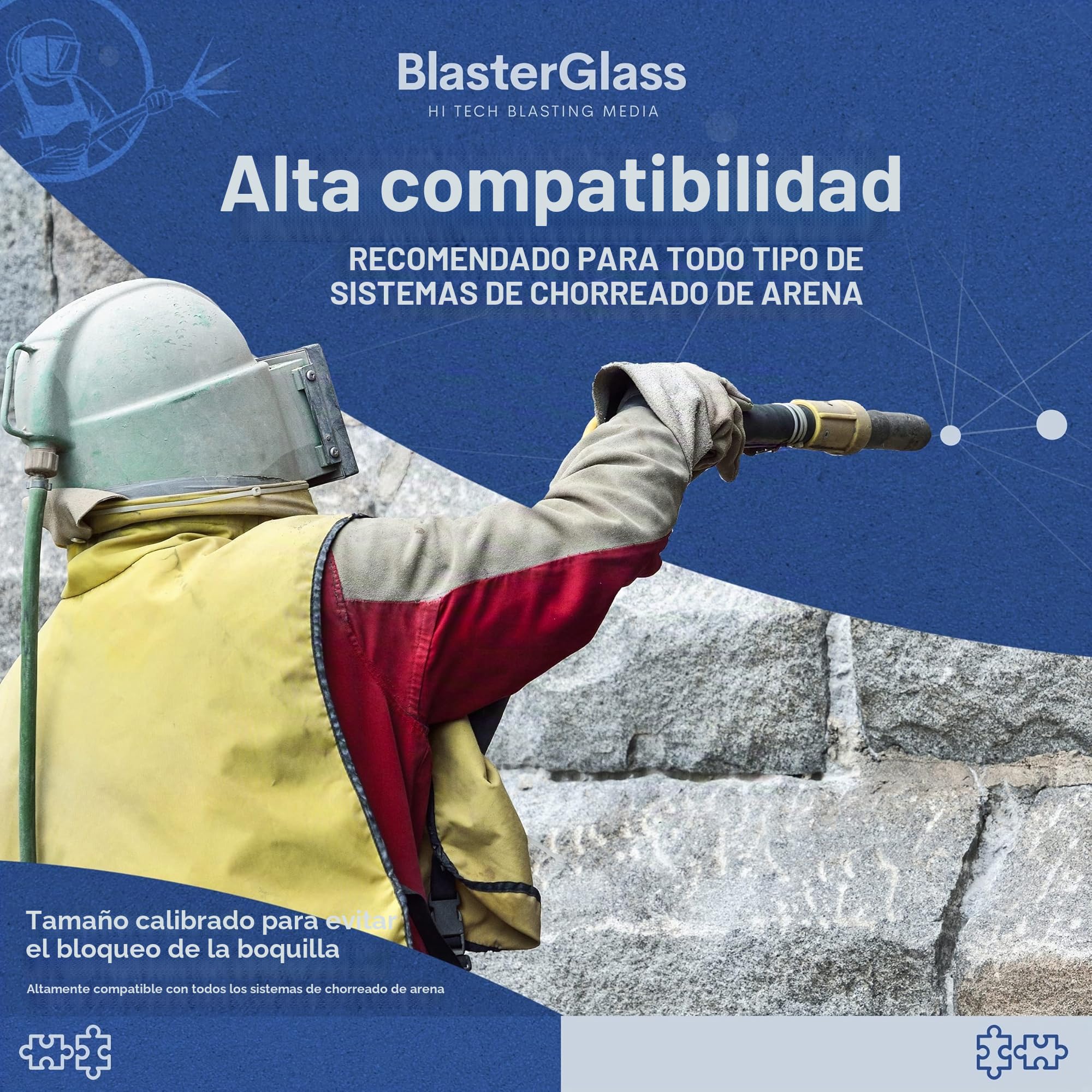 BlasterGlass Hi-Tech Arena de Vidrio Abrasivo Reutilizable para Limpieza por Chorro a Presión, Alta Compatibilidad para Sistemas de Arenado y Chorreo - Saco 10kg…