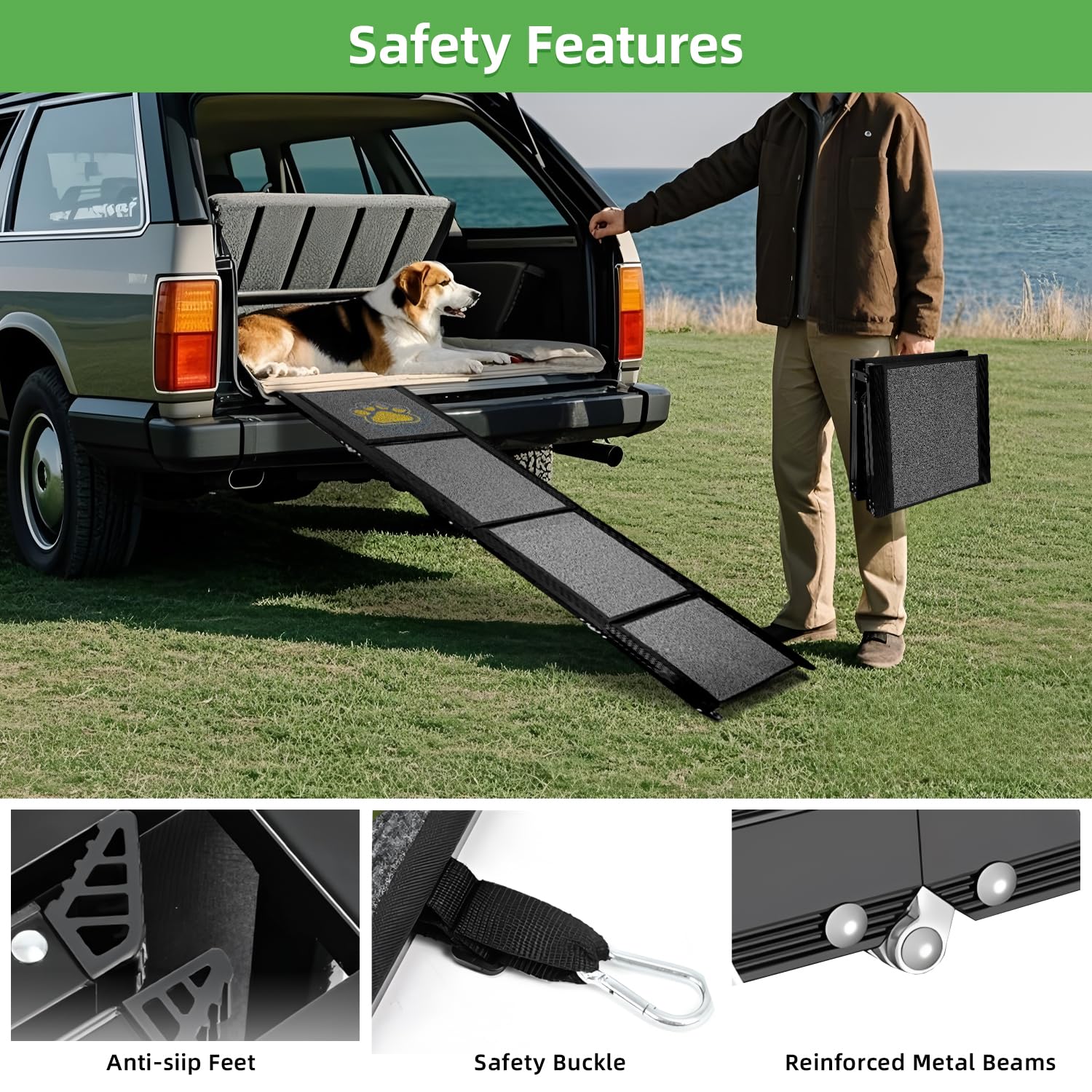 Rampe pour chien pliable extra longue 170 cm antidérapante pour voiture SUV camion canapé lit