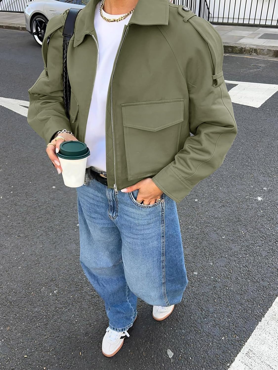 Tankaneo Womens Cropped Casual Jackets Zip Up Lightweight Utility Anorak Coat Military Safari Short Jacket with Pockets - Image 6