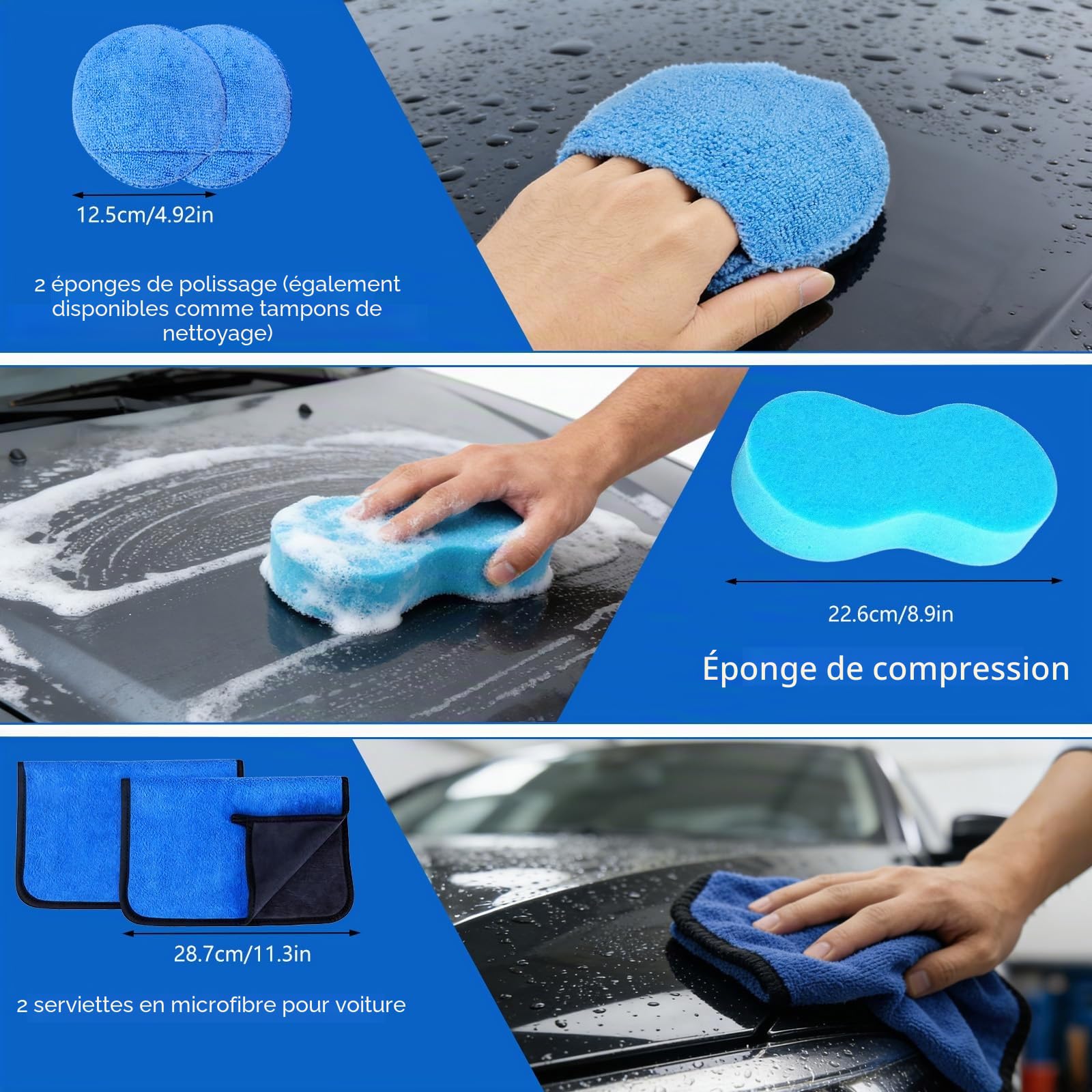 Kit Nettoyage Voiture, 31 Pièces Kit de Brosse Nettoyage Voiture pour L'intérieur et L'extérieur, avec Brosse, Éponges de Polissage et Plus, pour Fentes de Ventilation, Roues, Surfaces