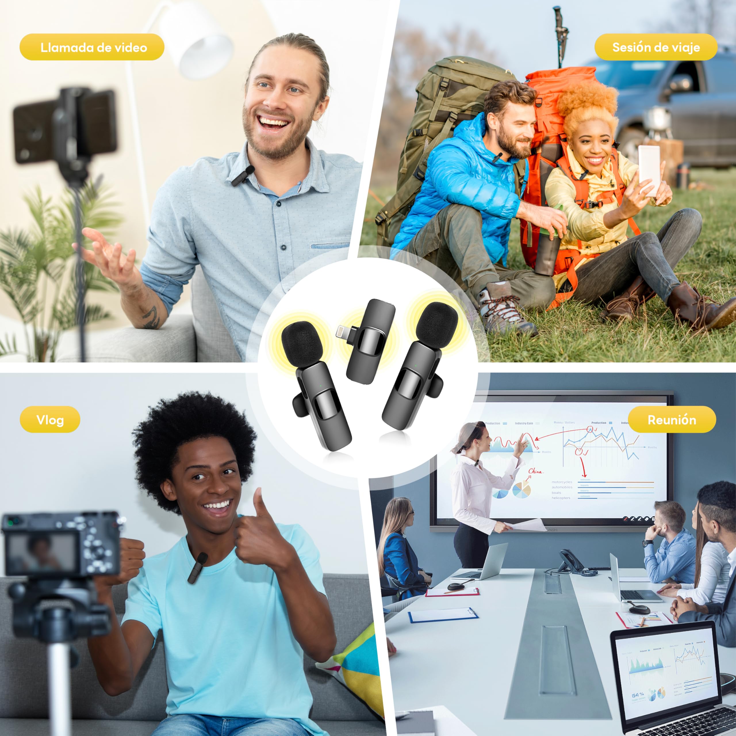 Micrófono inalámbrico para iPhone, iPad, Android, micrófono de Solapa para grabación de vídeo - 2 Pack iPhone Mic Crystal Clear Recording con USB-C para micrófono Podcast, ASMR, TikTok.