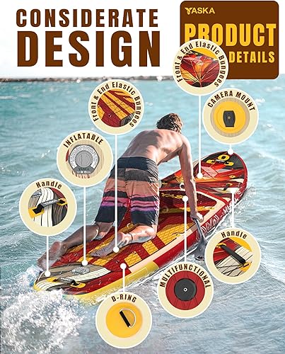 Vista 11 de YASKA Inflatable Stand Up Paddle Board - 11ft Extra Wide Paddleboard with Premium SUP Board Accessories,Camera Mount,Non-Slip EVA Deck,5
