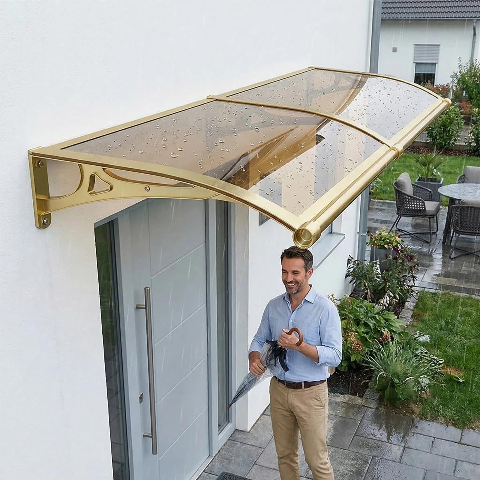 Pensilina Tettoia, Tettoia per Esterno, Pensilina da Esterno in Policarbonato, Resistente ai raggi UV/alla pioggia,Tettoia per Esterno/Porte/Balcone/Finestre 80x230cm