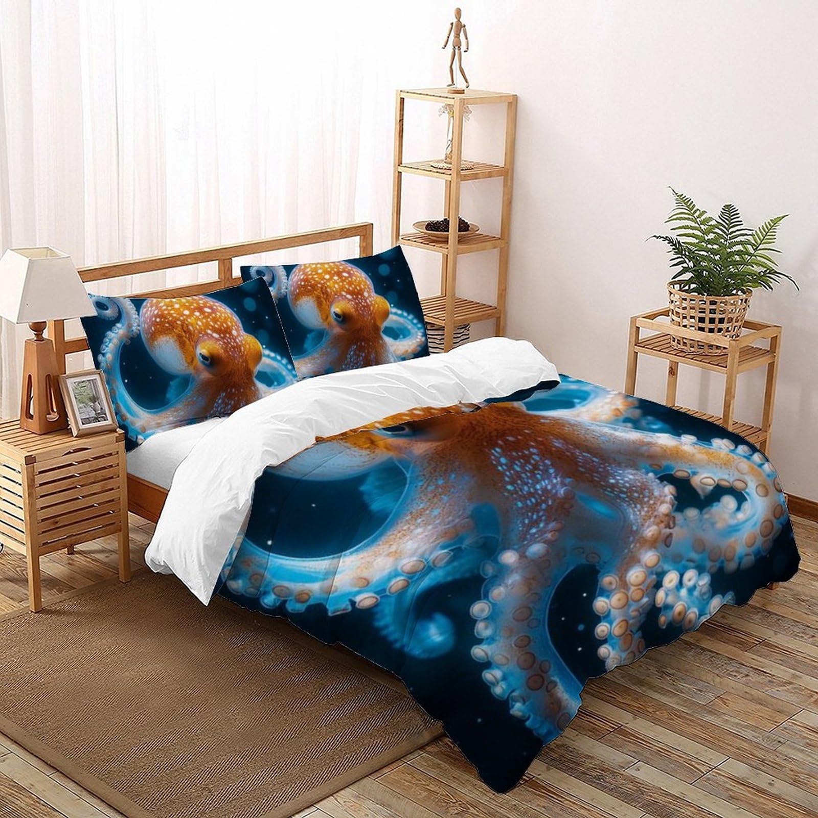 Housse de couette double pieuvre en microfibre 200x200cm pour lit garçon