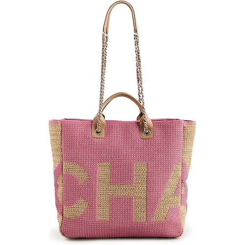 WHAT GOES AROUND COMES AROUND Women's Pre-Loved Chanel Pink Raffia Large Shopping Tote
